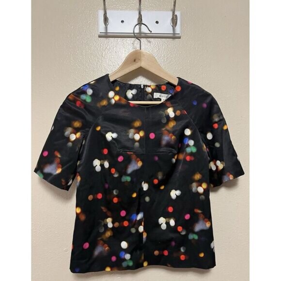 Milly City Lights Black Blouse Top Short Sleeve Shirt Zips Abstract Dot Womens 2 - Picture 1 of 13